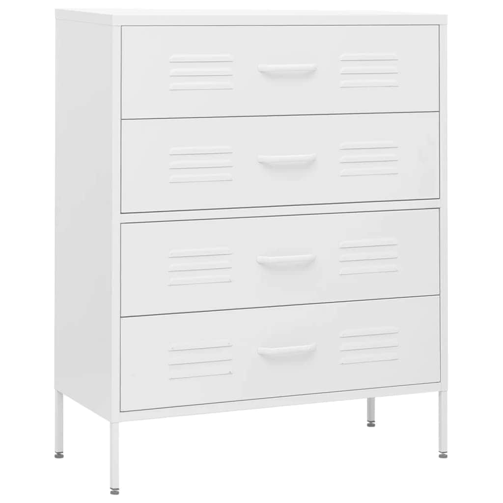 White Chest of Drawers Steel Cabinet Ball Bearing Runners Storage Unit