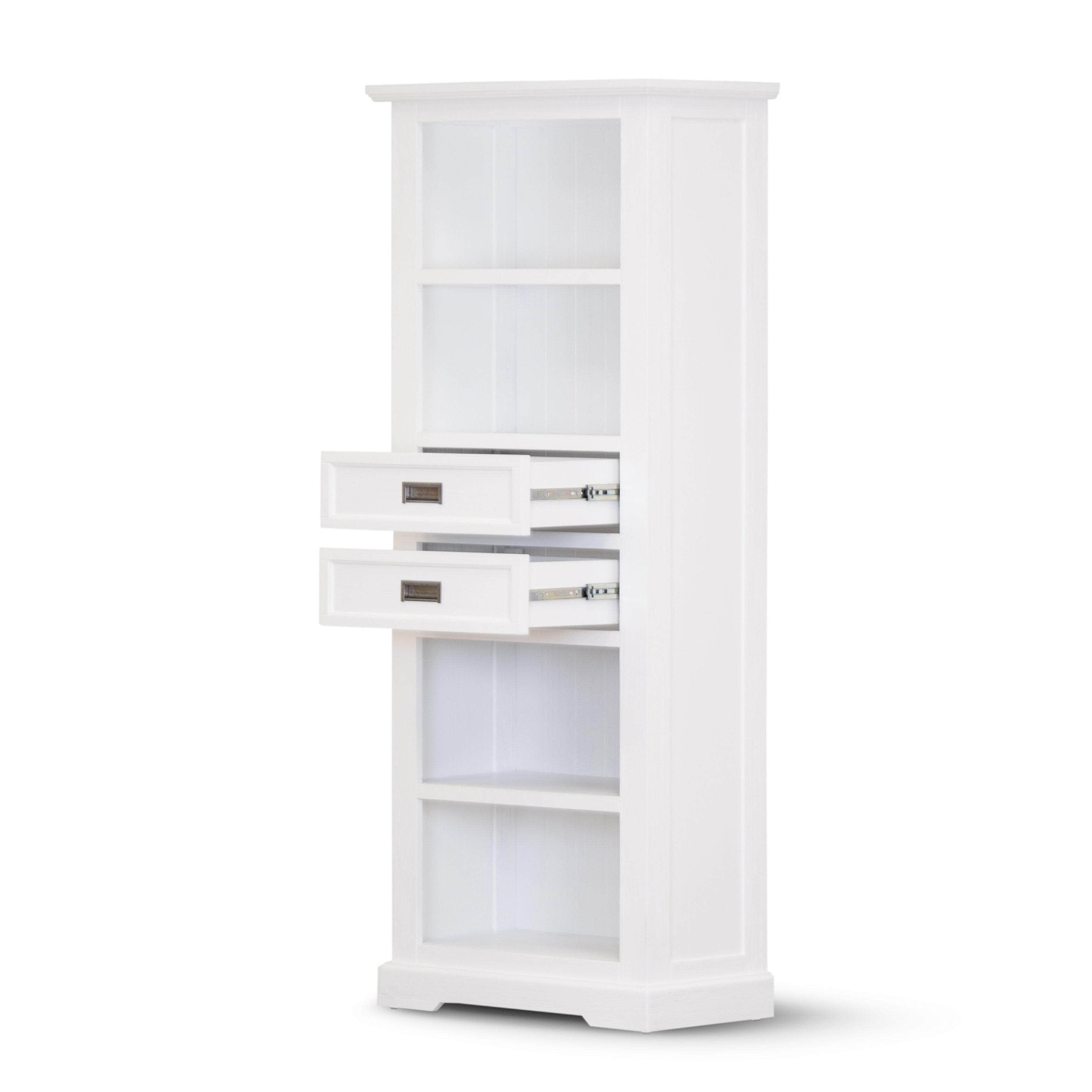 White Coastal Furniture with 4-Tier Solid Acacia Wood Bookshelf Bookcase