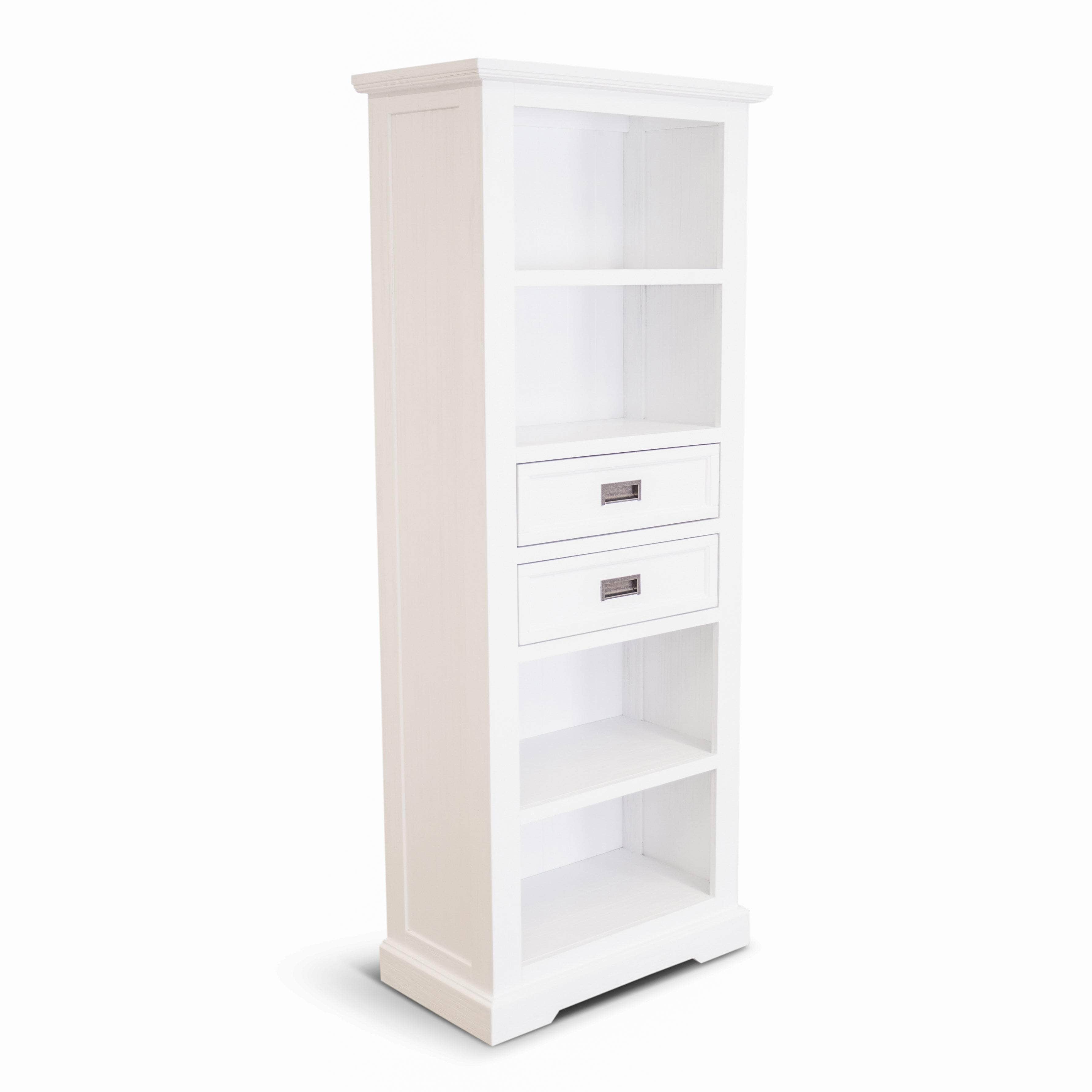 White Coastal Furniture with 4-Tier Solid Acacia Wood Bookshelf Bookcase