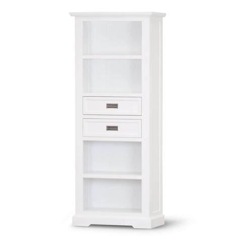 White Coastal Furniture with 4-Tier Solid Acacia Wood Bookshelf Bookcase