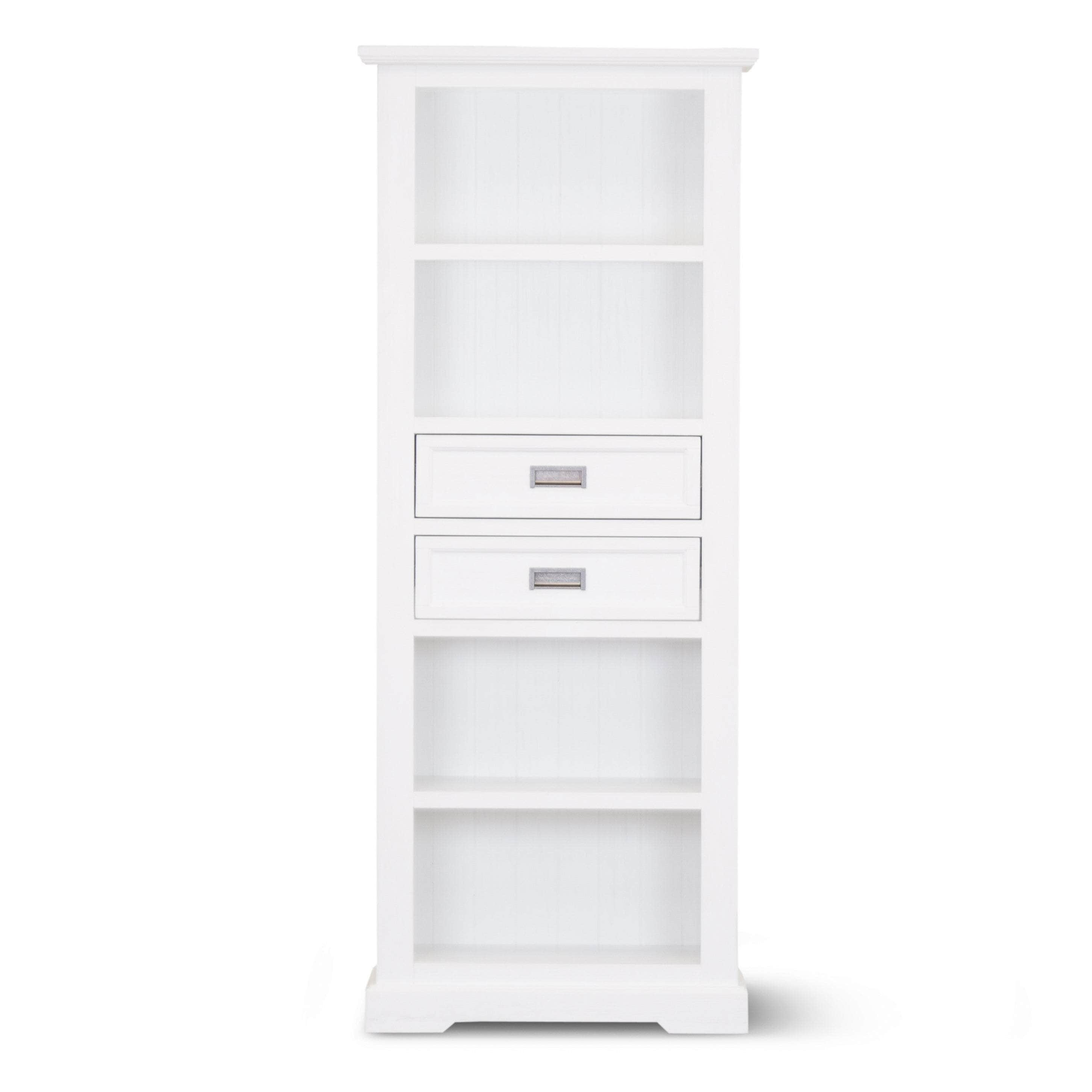 White Coastal Furniture with 4-Tier Solid Acacia Wood Bookshelf Bookcase