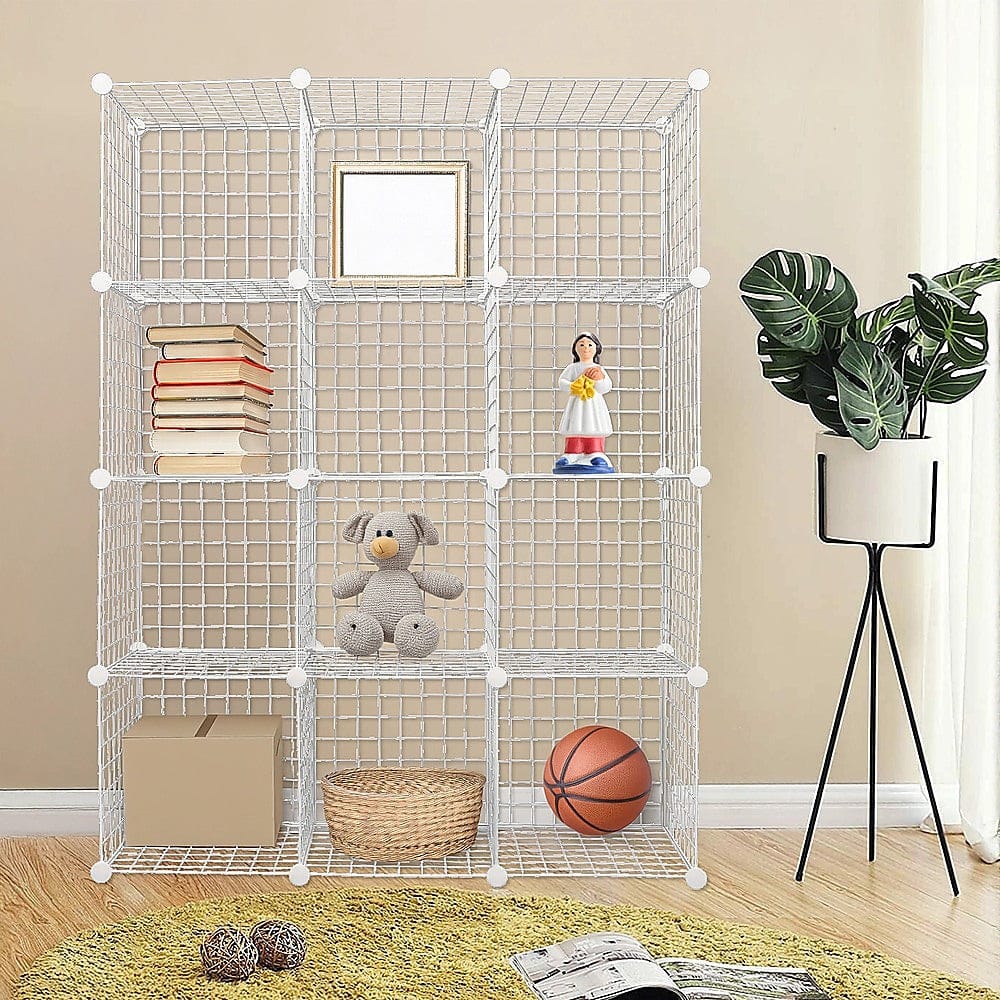 12 Cube Wire Grid Storage Cabinet - White