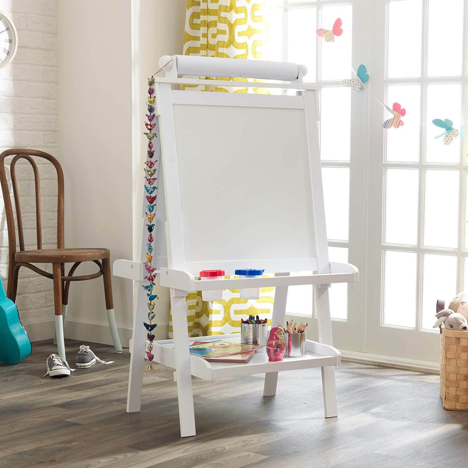 White Deluxe Wood Easel Set For Kids