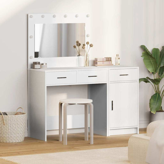 White Dressing Table Set 2 Piece LED Lights Drawer