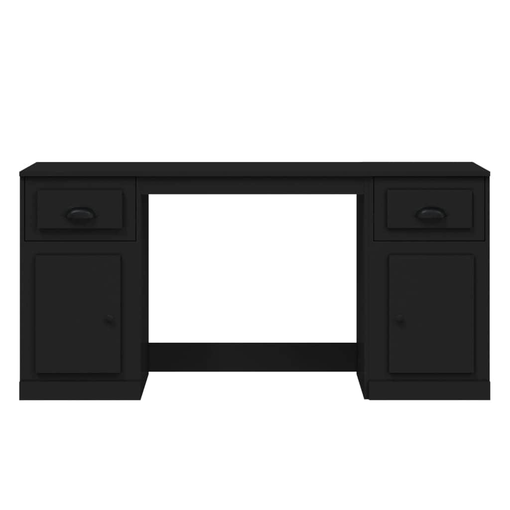 White Engineered Wood Desk with Cabinet