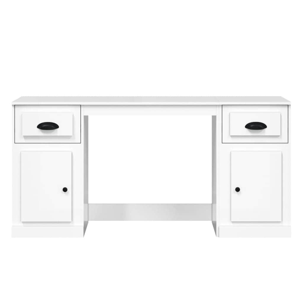 White Engineered Wood Desk with Cabinet