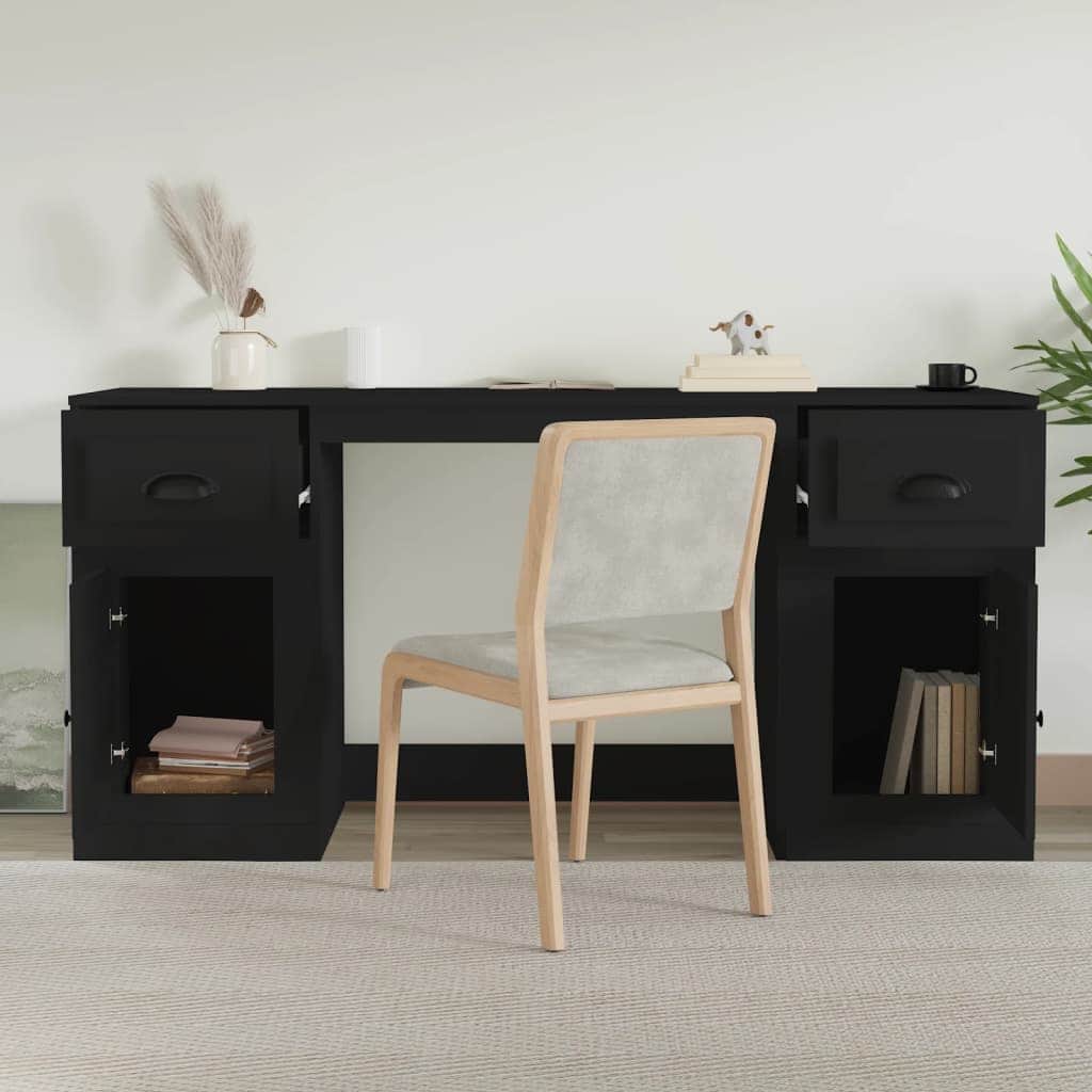 White Engineered Wood Desk with Cabinet