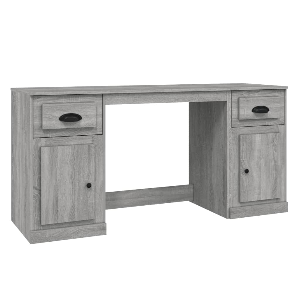 White Engineered Wood Desk with Cabinet