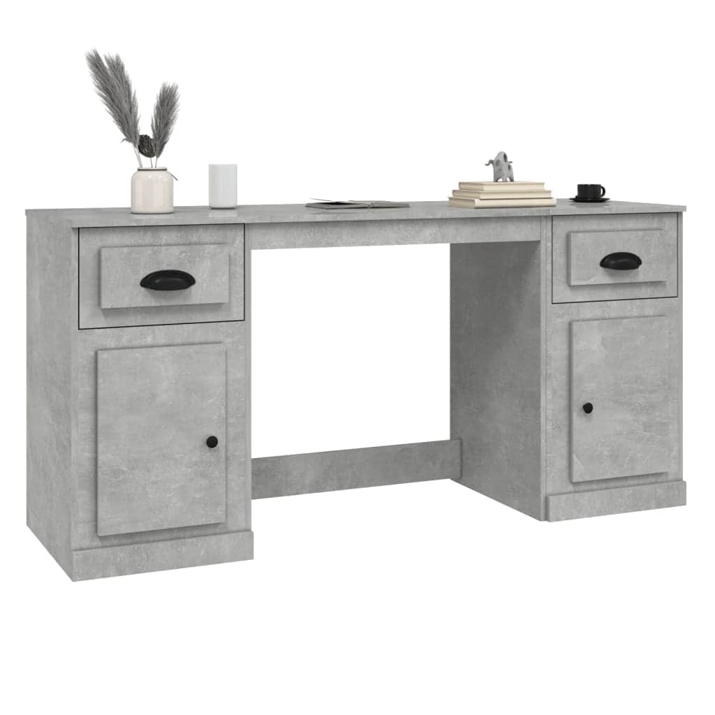 White Engineered Wood Desk with Cabinet