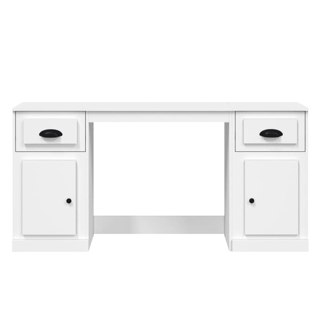 White Engineered Wood Desk with Cabinet