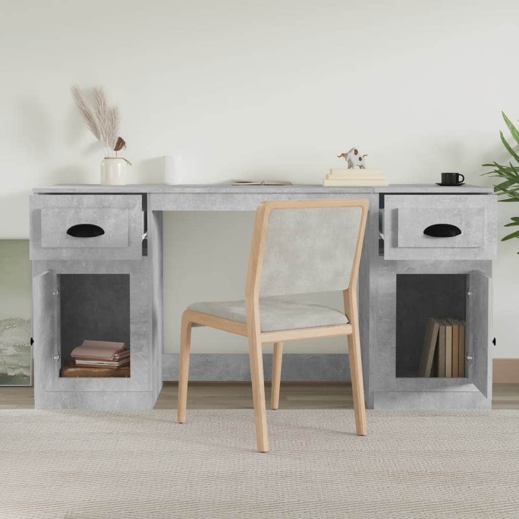 White Engineered Wood Desk with Cabinet