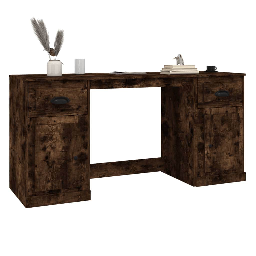 White Engineered Wood Desk with Cabinet