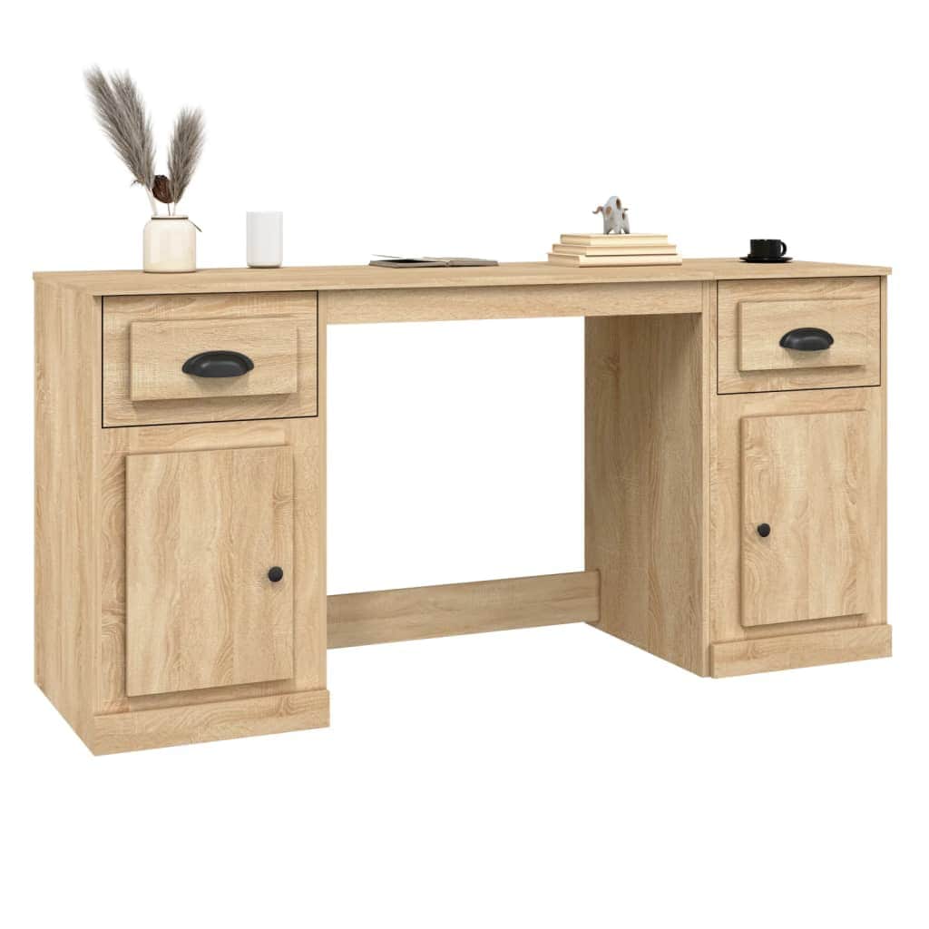 White Engineered Wood Desk with Cabinet