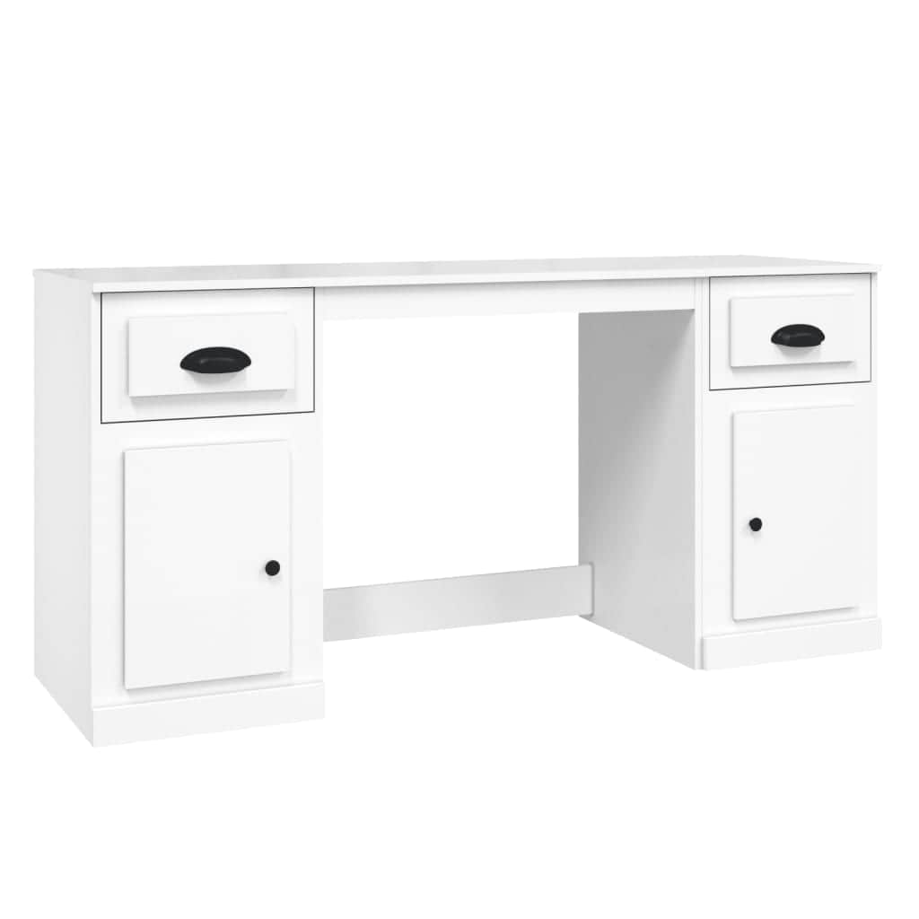 White Engineered Wood Desk with Cabinet