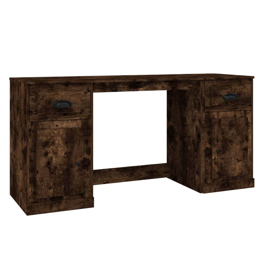 White Engineered Wood Desk with Cabinet