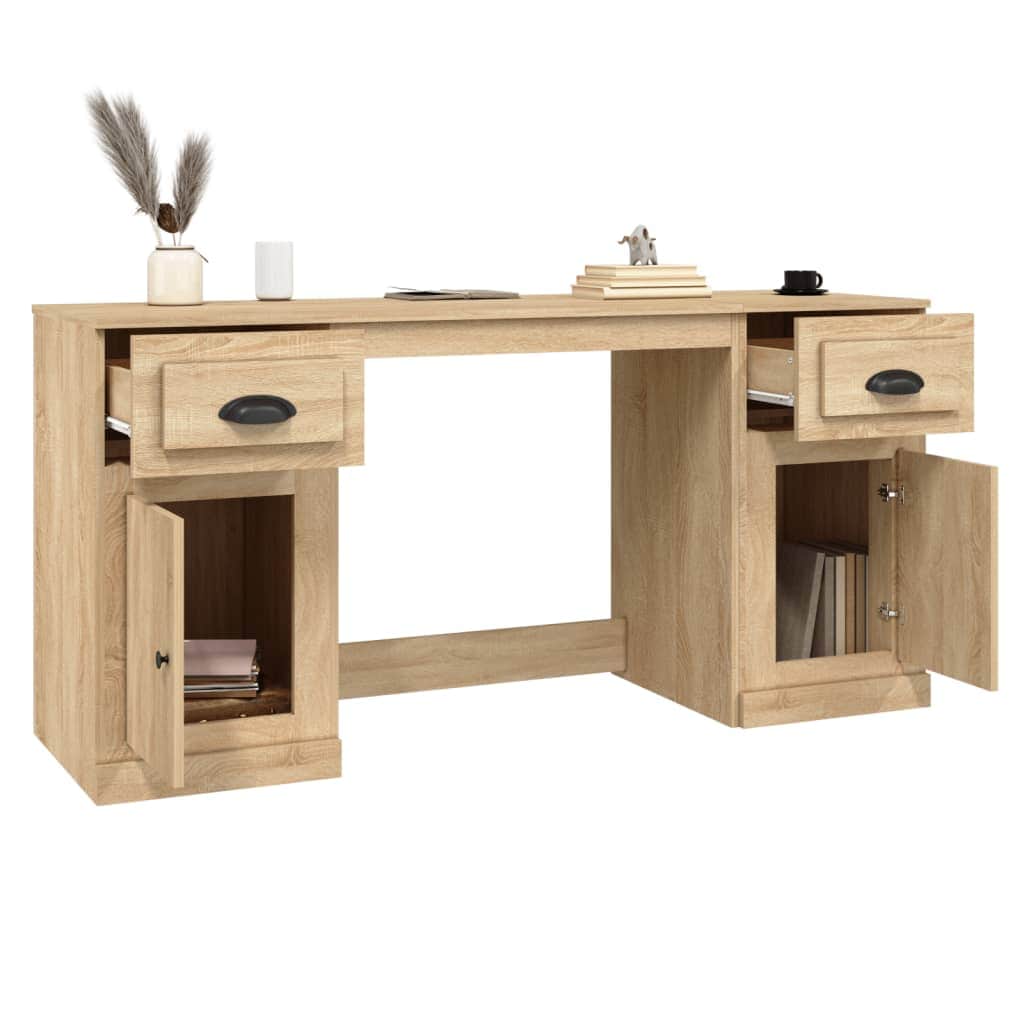 White Engineered Wood Desk with Cabinet