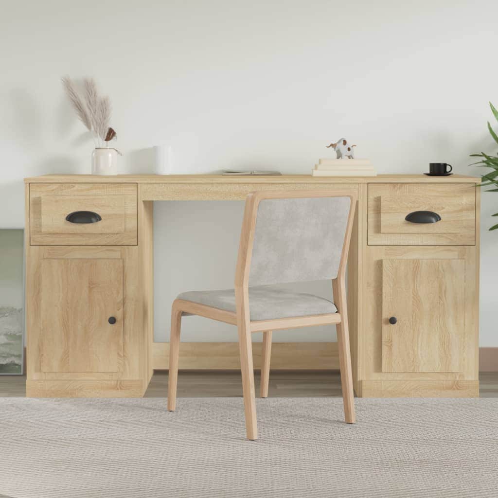 White Engineered Wood Desk with Cabinet