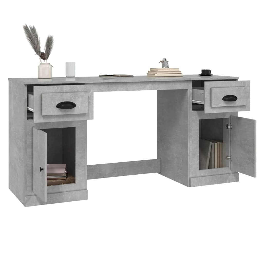White Engineered Wood Desk with Cabinet