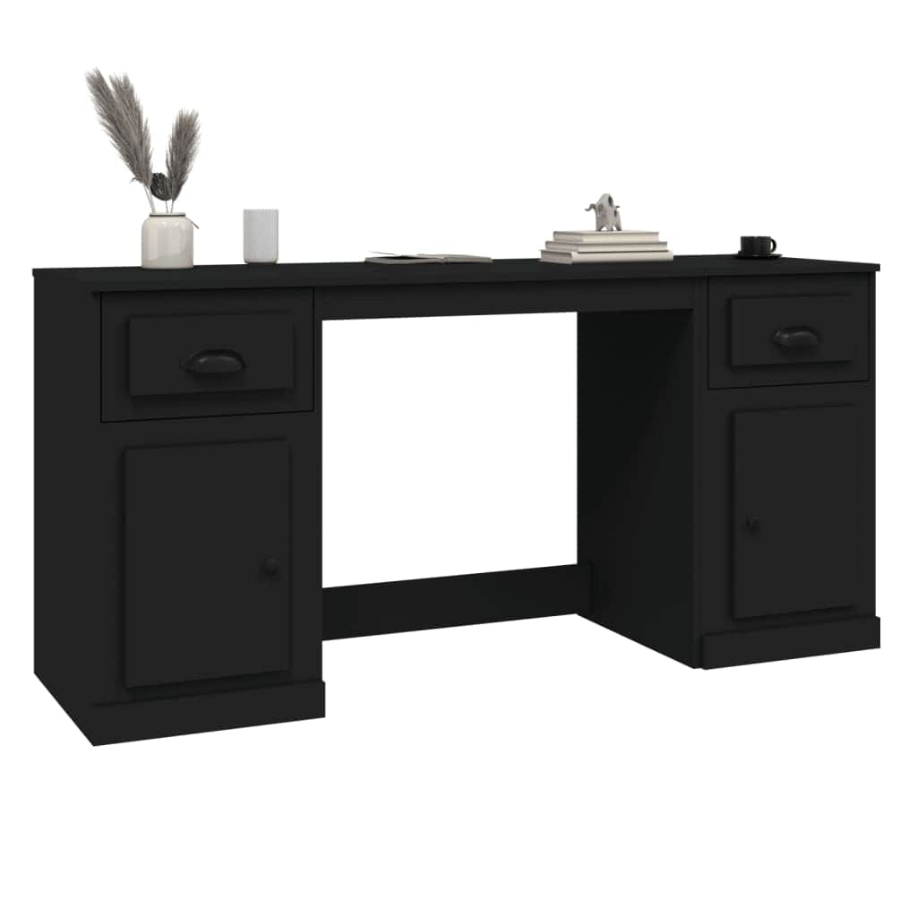 White Engineered Wood Desk with Cabinet