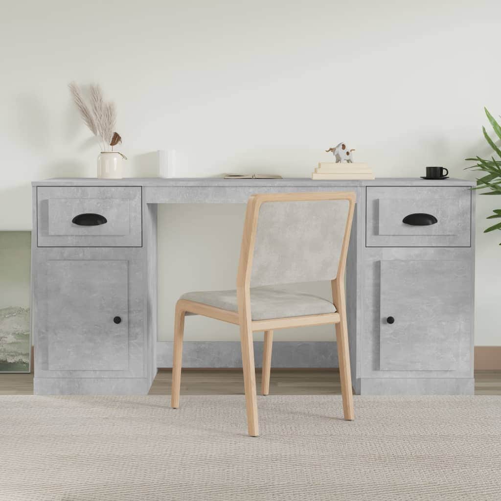 White Engineered Wood Desk with Cabinet