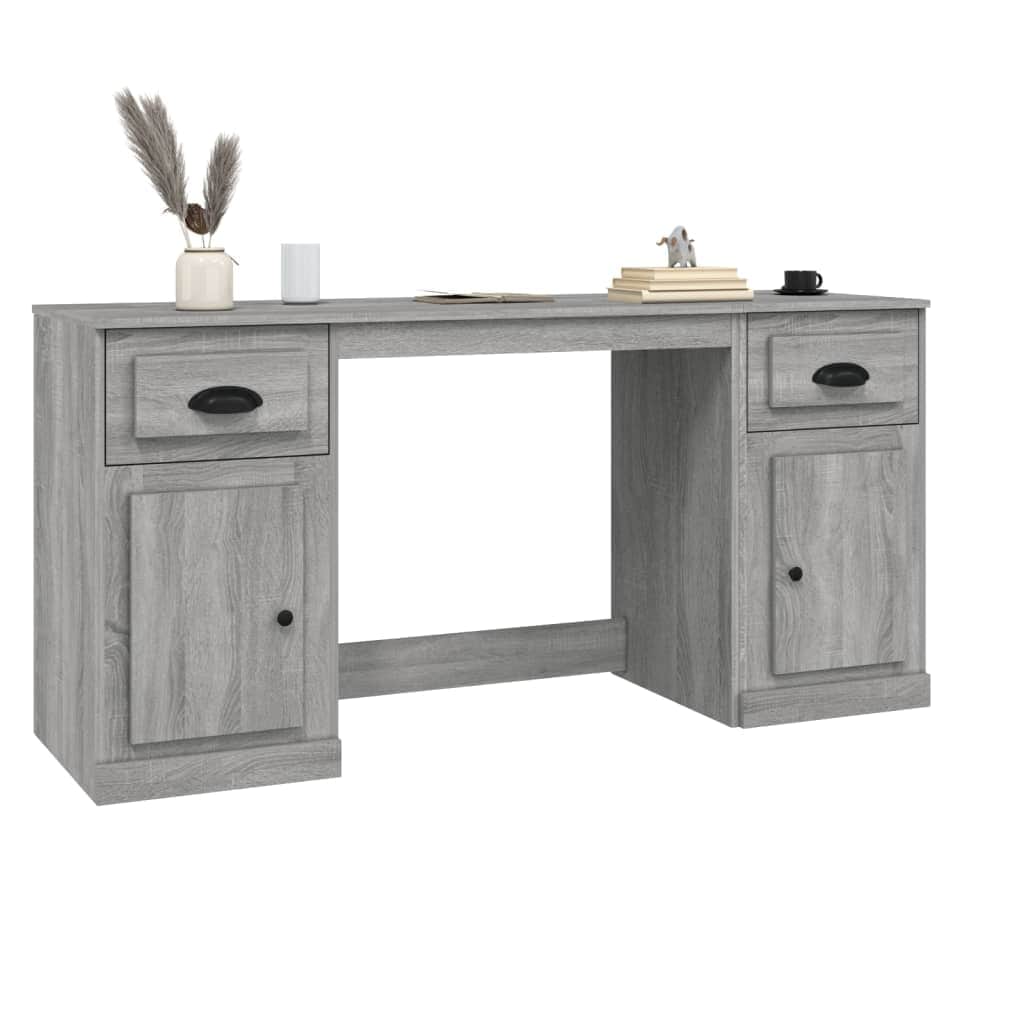 White Engineered Wood Desk with Cabinet