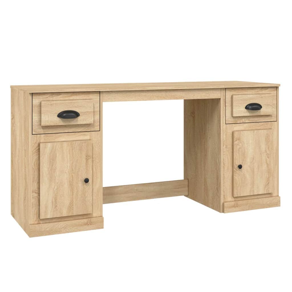 White Engineered Wood Desk with Cabinet