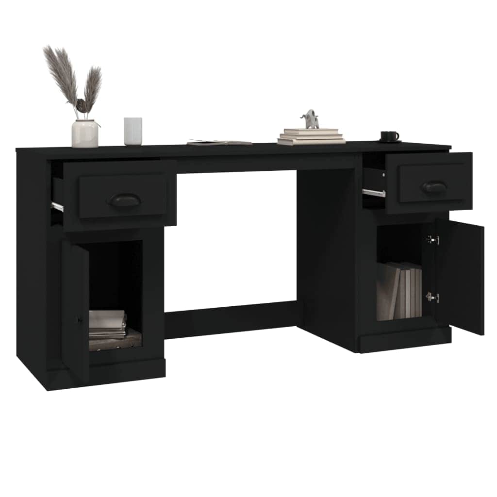 White Engineered Wood Desk with Cabinet