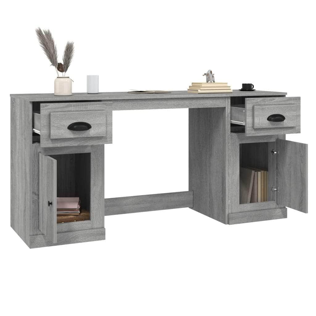 White Engineered Wood Desk with Cabinet