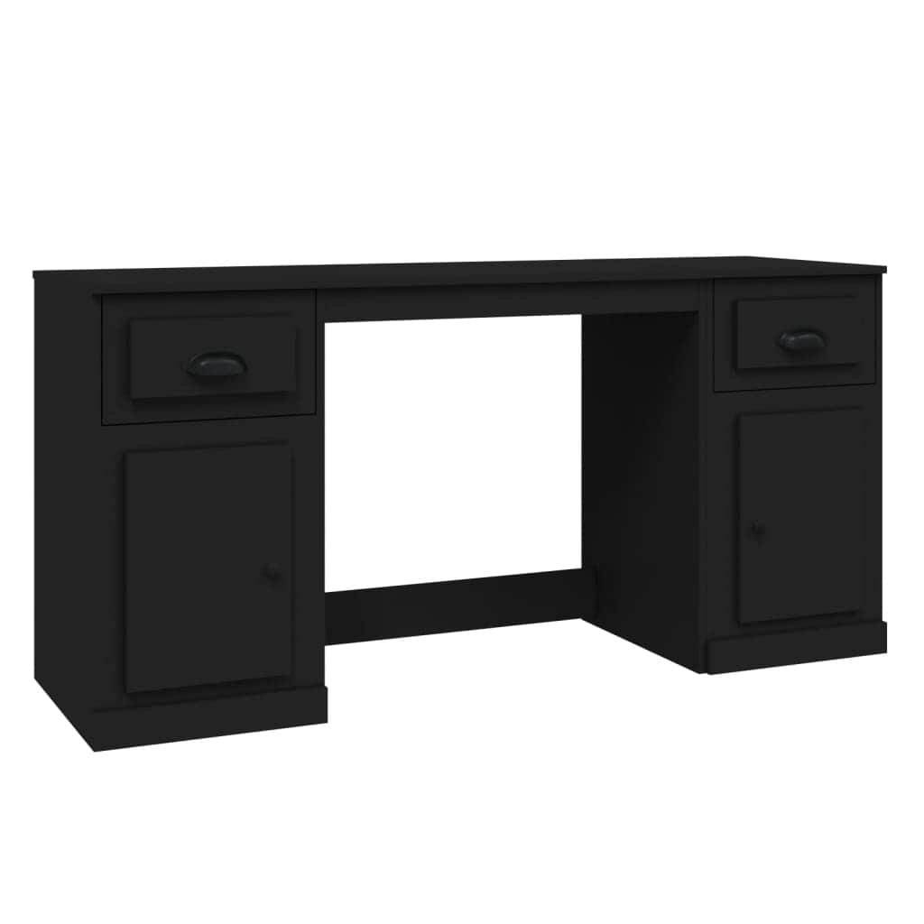 White Engineered Wood Desk with Cabinet