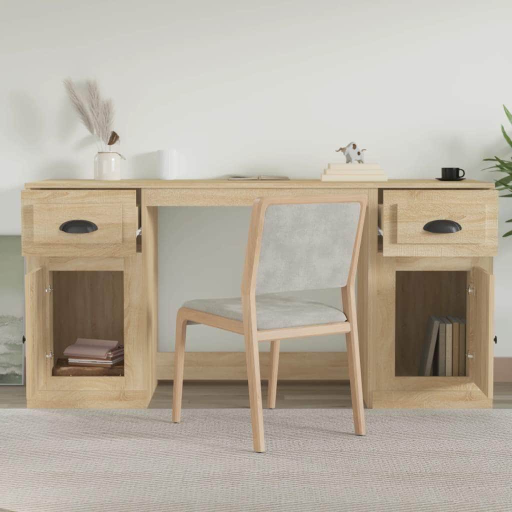 White Engineered Wood Desk with Cabinet