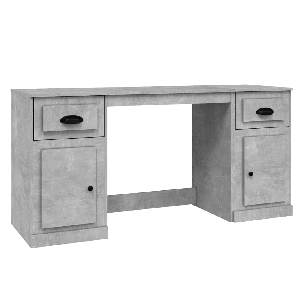 White Engineered Wood Desk with Cabinet