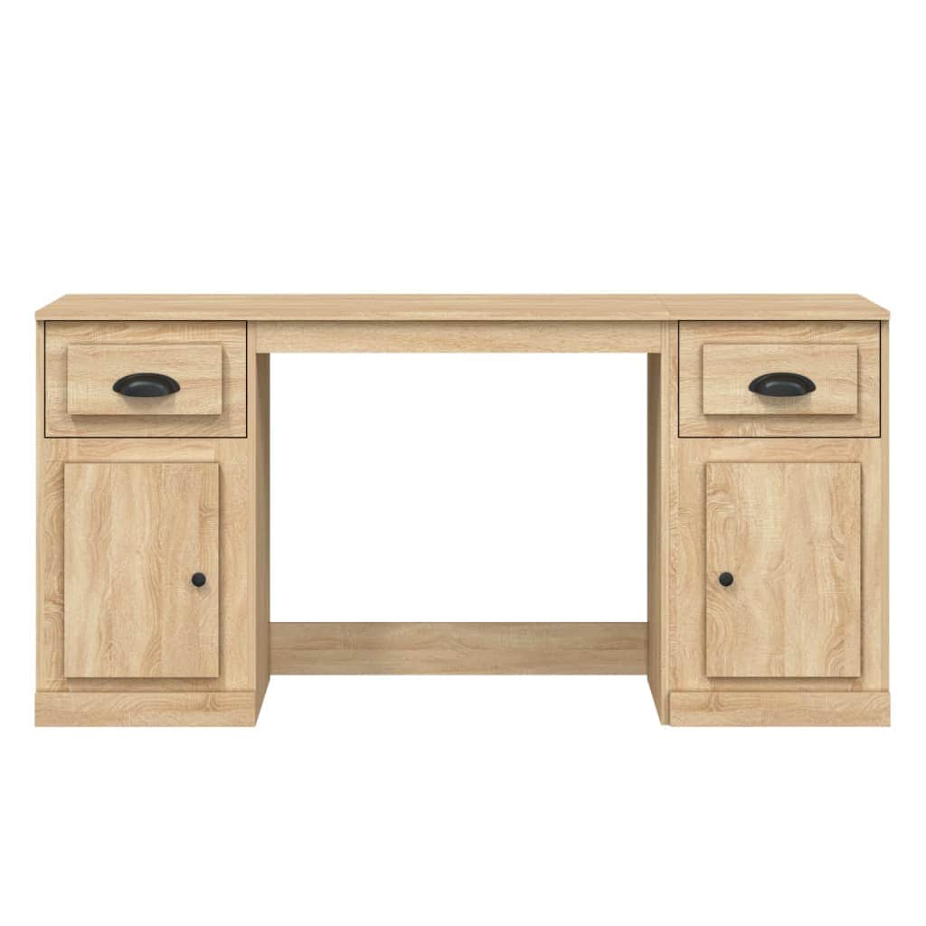White Engineered Wood Desk with Cabinet