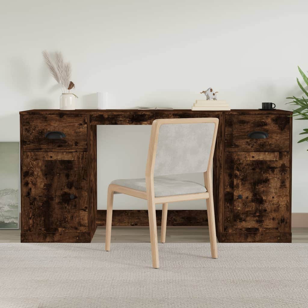 White Engineered Wood Desk with Cabinet
