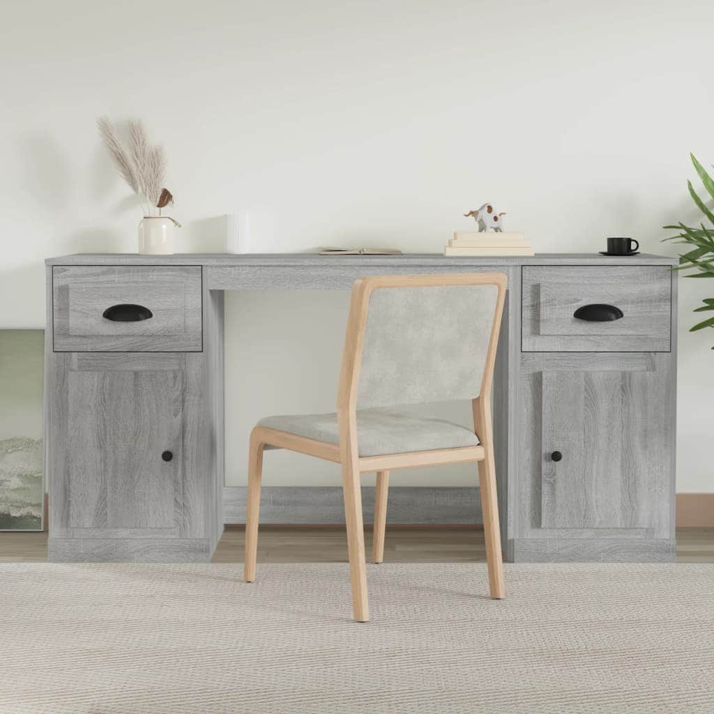 White Engineered Wood Desk with Cabinet
