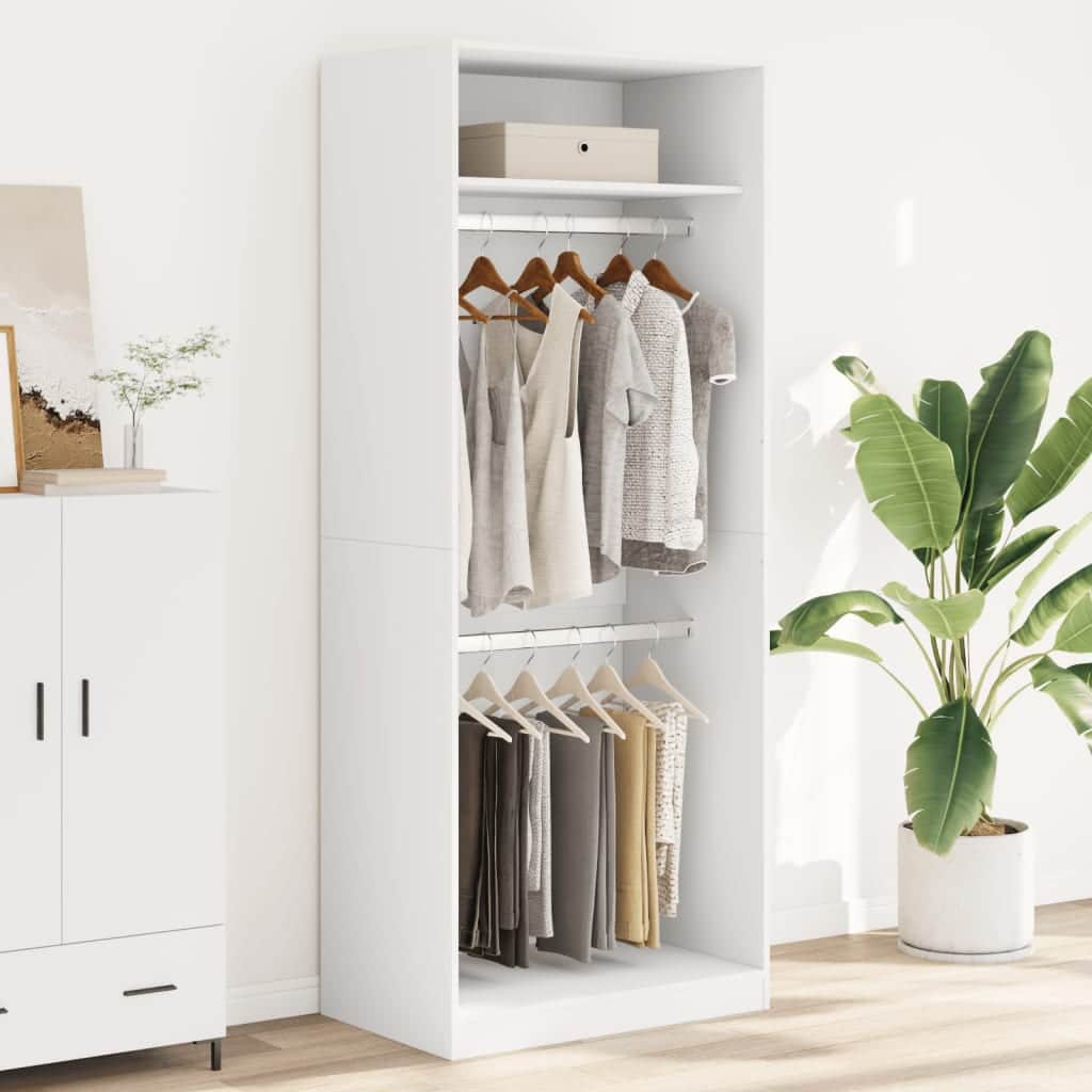 White Engineered Wood Wardrobe 2-Compartment Compact Storage Cabinet for Clothes