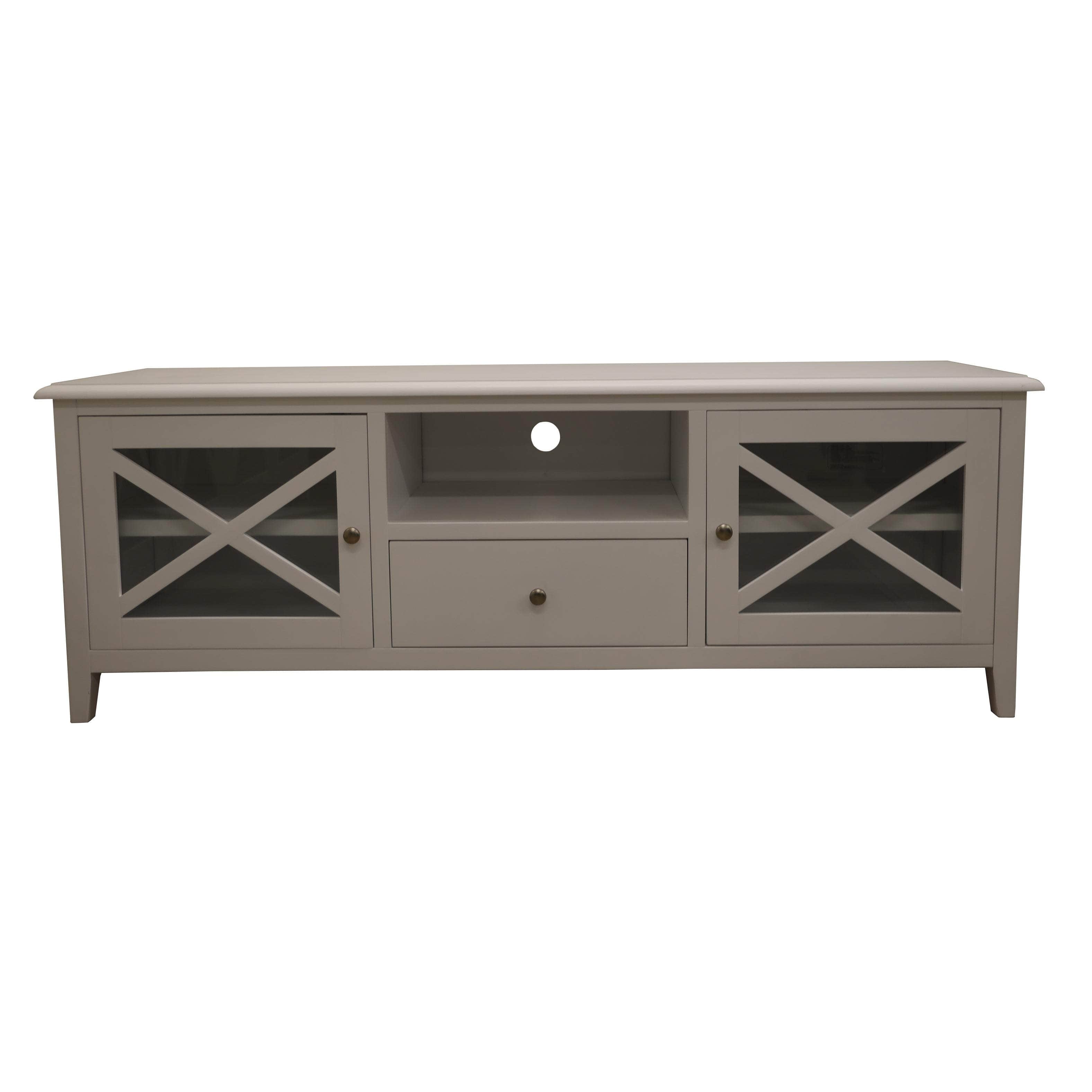 White Entertainment TV Unit in 210cm Solid Acacia Wood