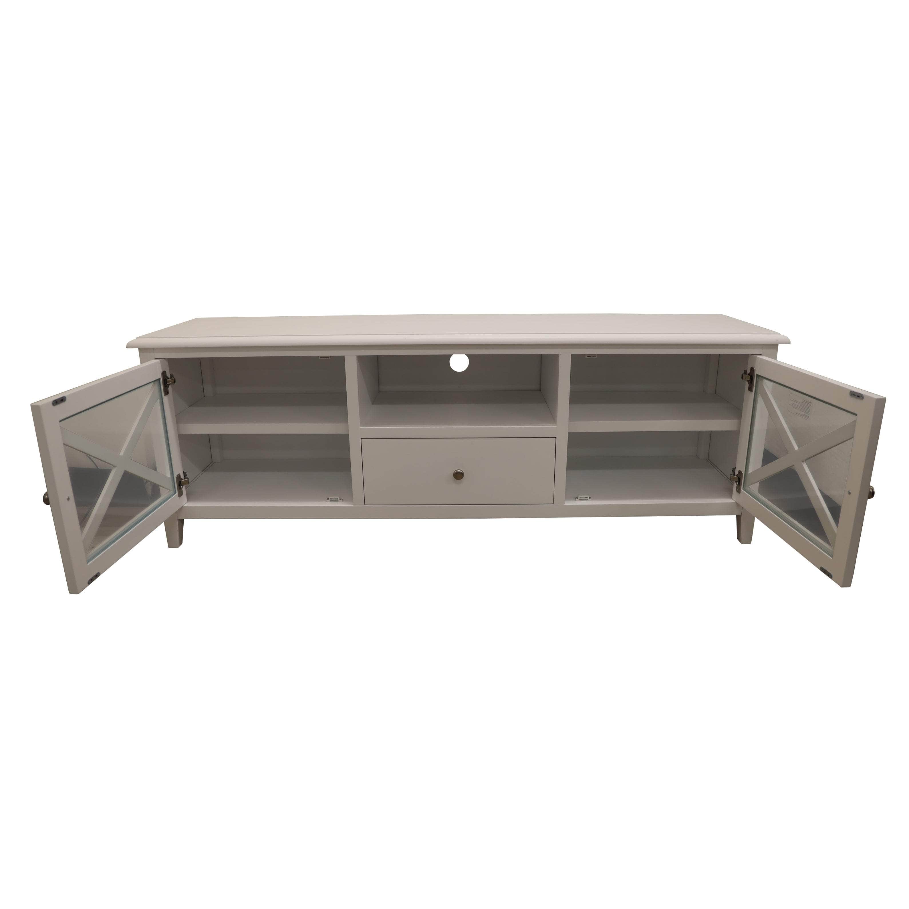 White Entertainment TV Unit in 210cm Solid Acacia Wood