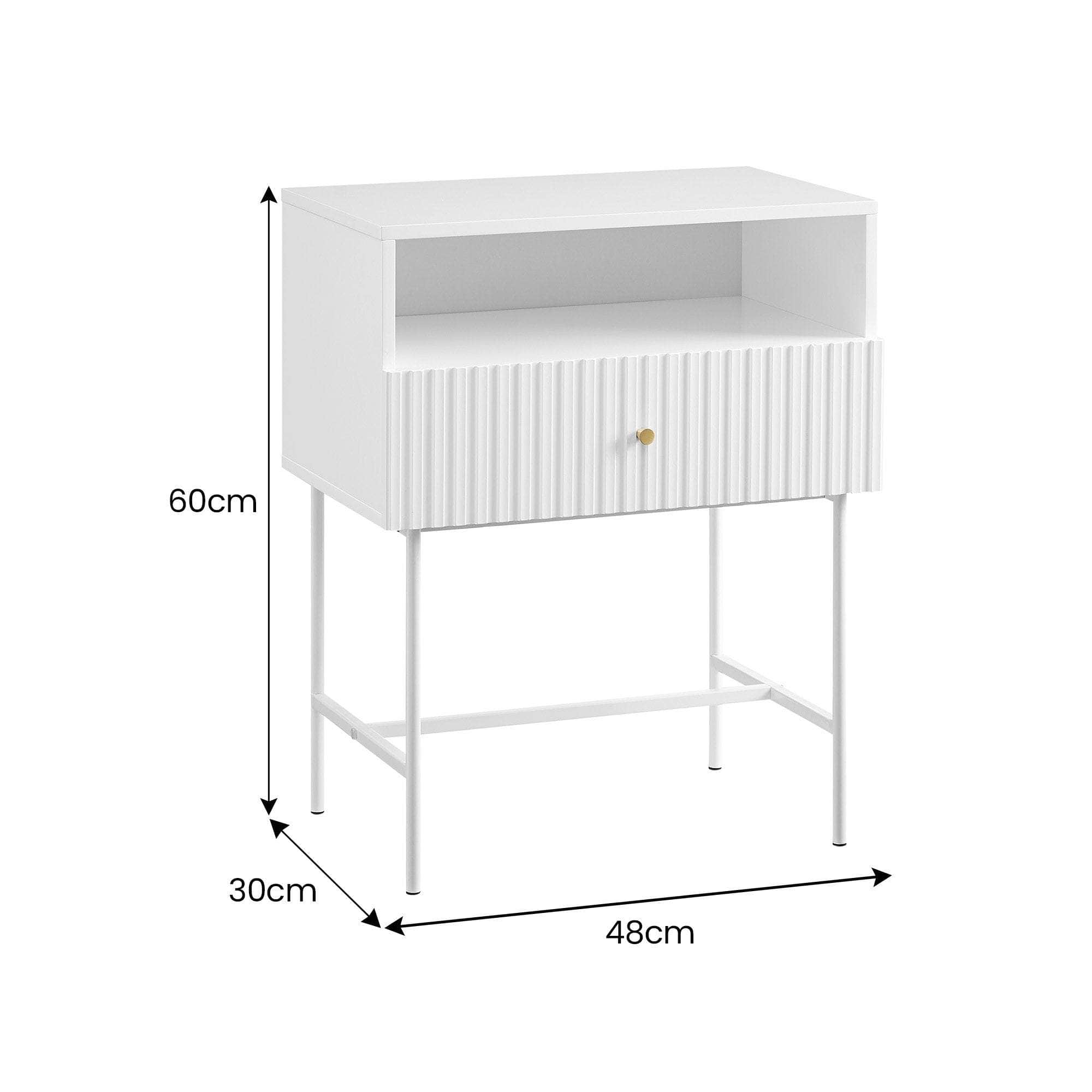 White Fluted Bedside Table Cecil Elegance