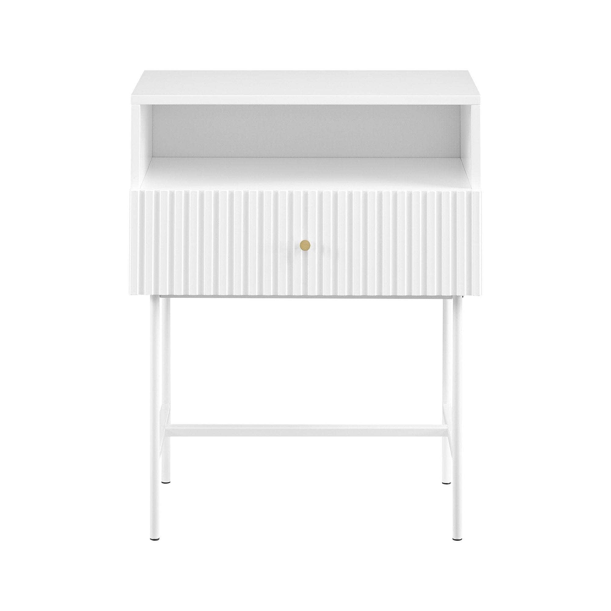 White Fluted Bedside Table Cecil Elegance