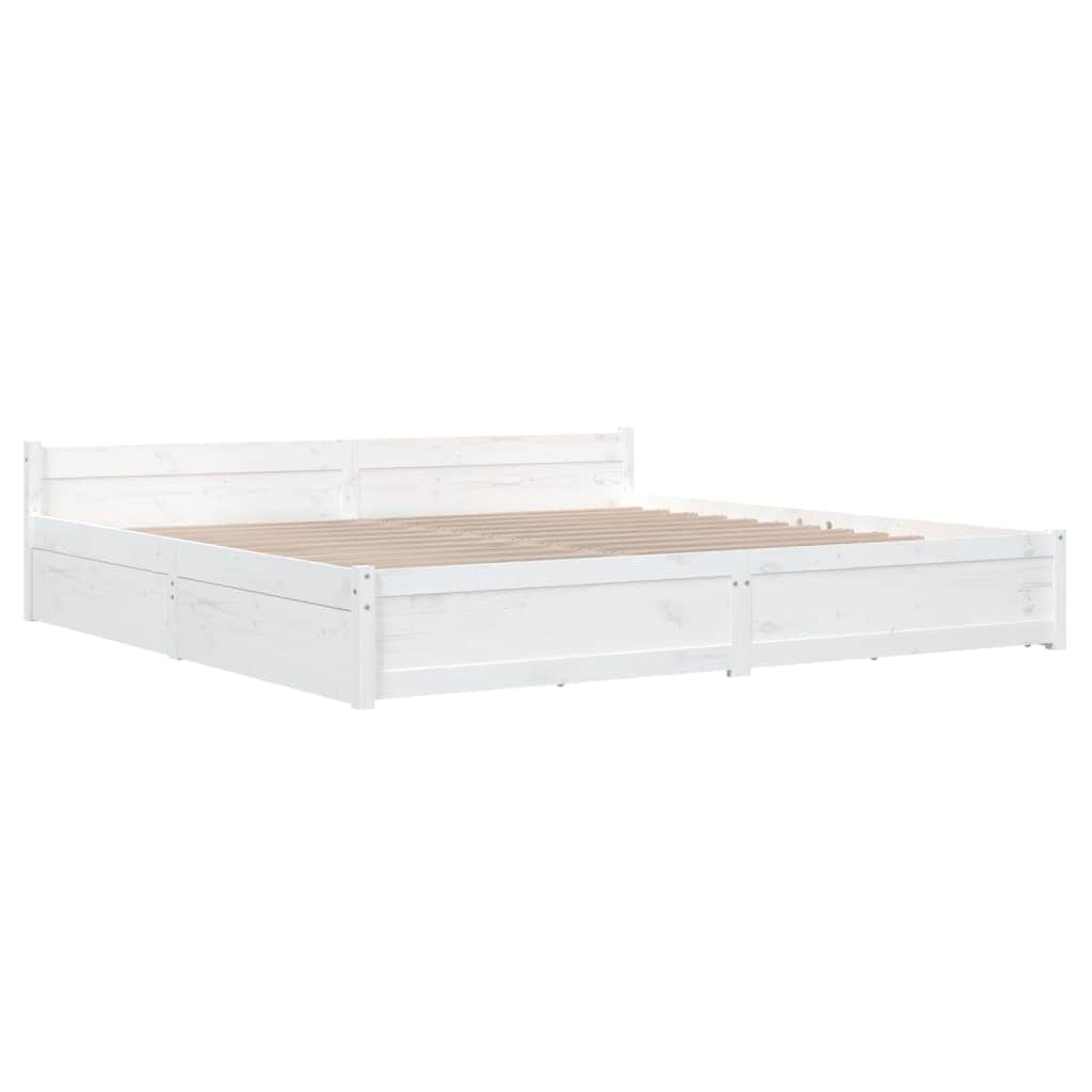 White King Bed Frame with Drawers Solid Pine Wood Storage Headboard