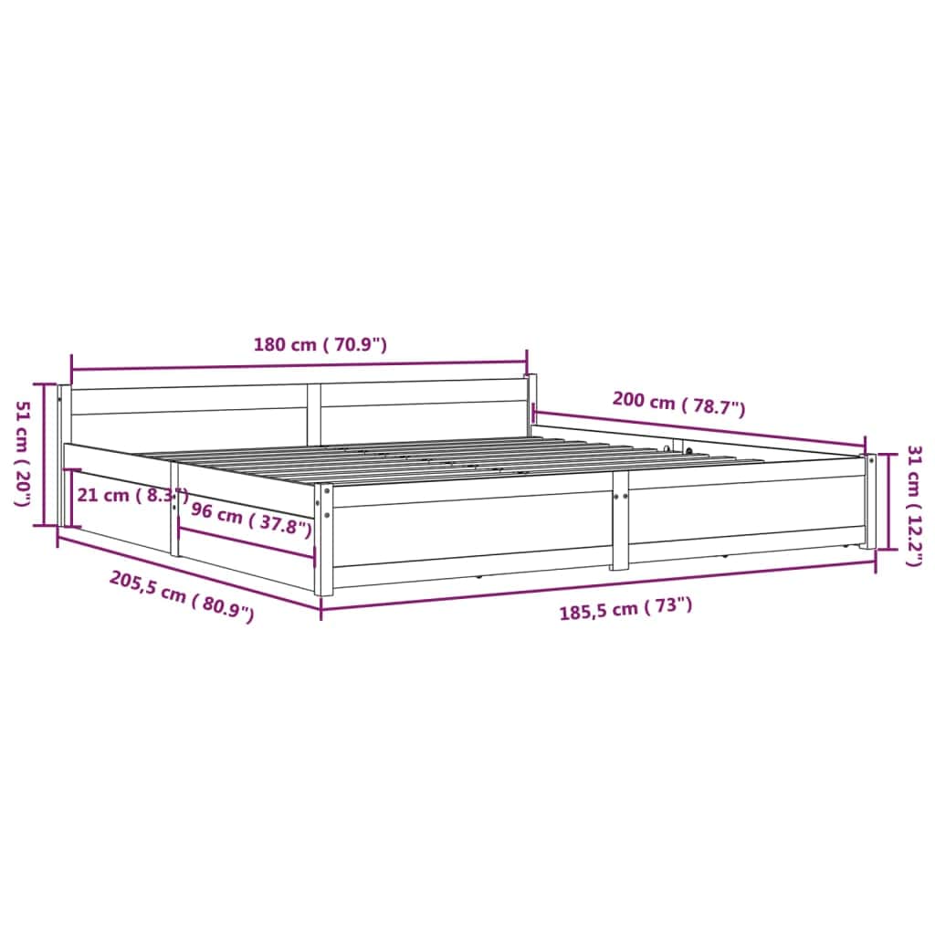 White King Bed Frame with Drawers Solid Pine Wood Storage Headboard
