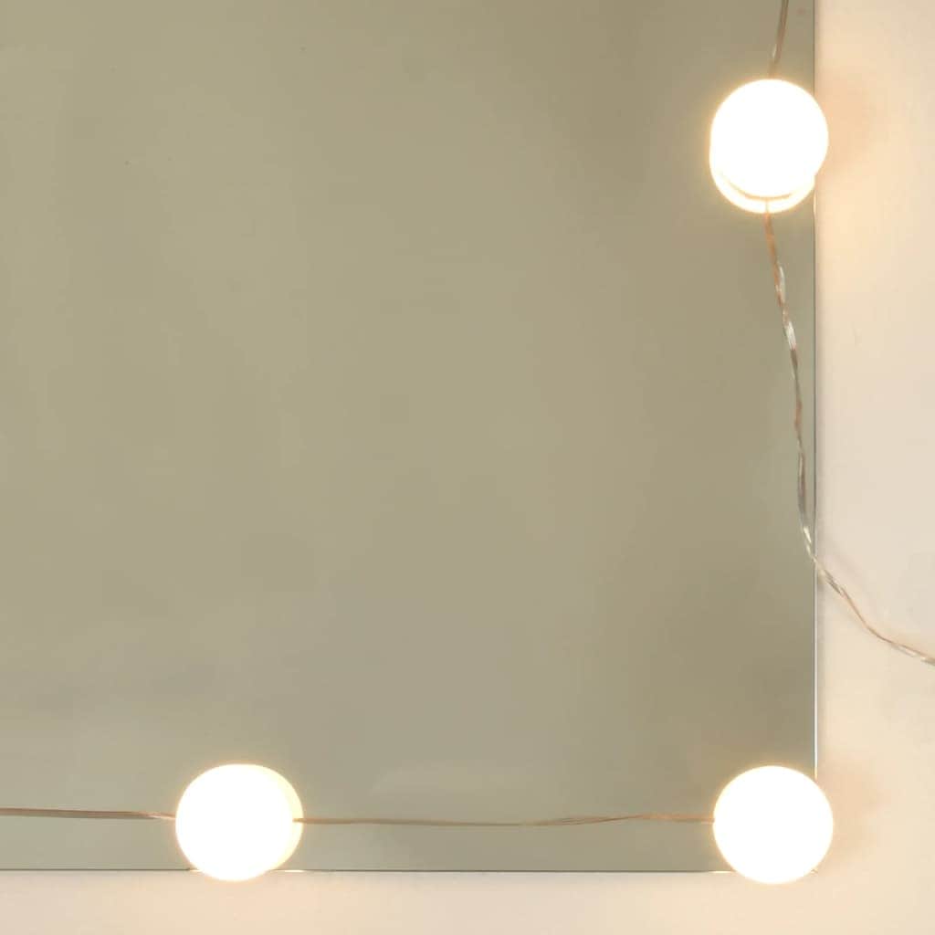 White LED Dressing Table with Cabinet Engineered Wood Storage Vanity Unit