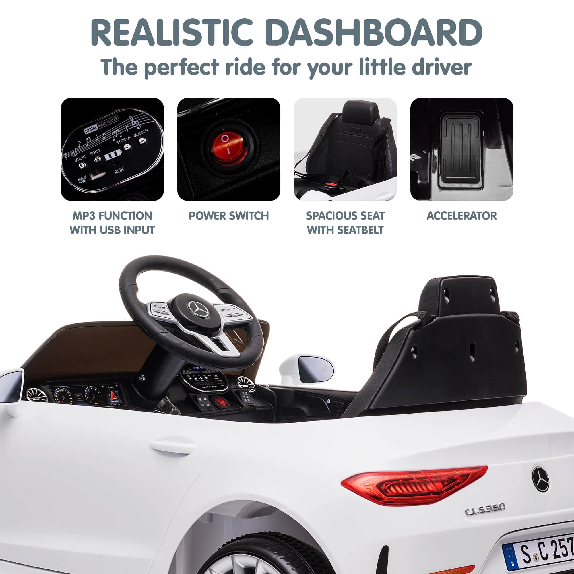 White Mercedes Benz CLS 350 Kids Electric Ride-On Car with Remote