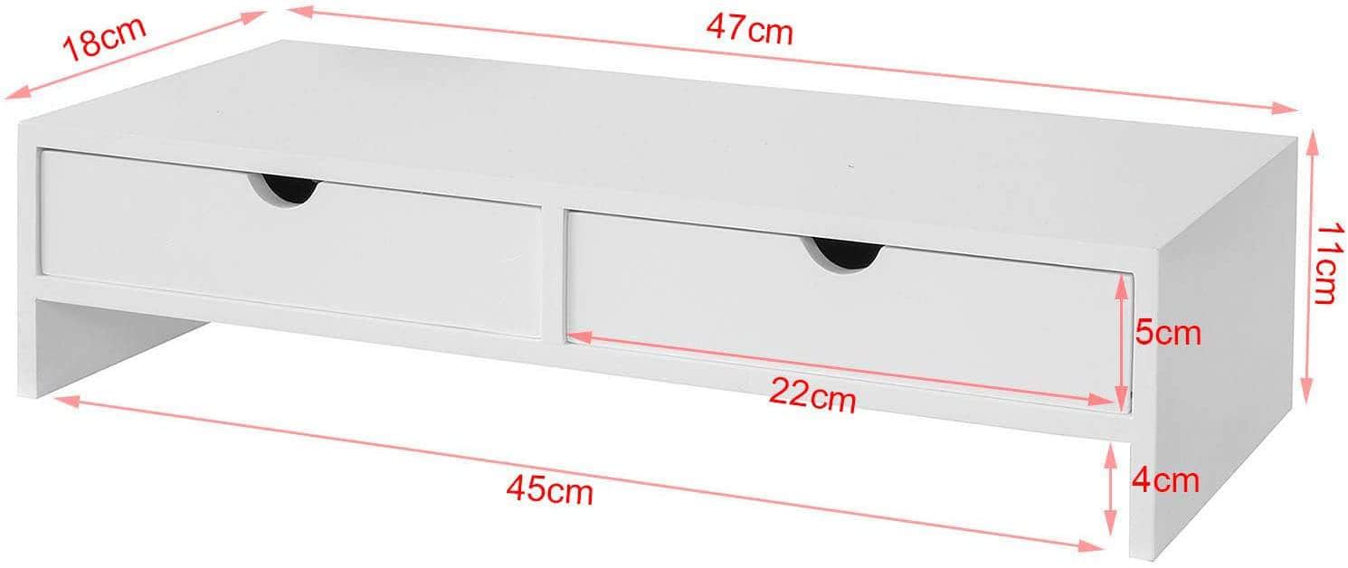 White Monitor Stand Desk Organizer With 2 Drawers