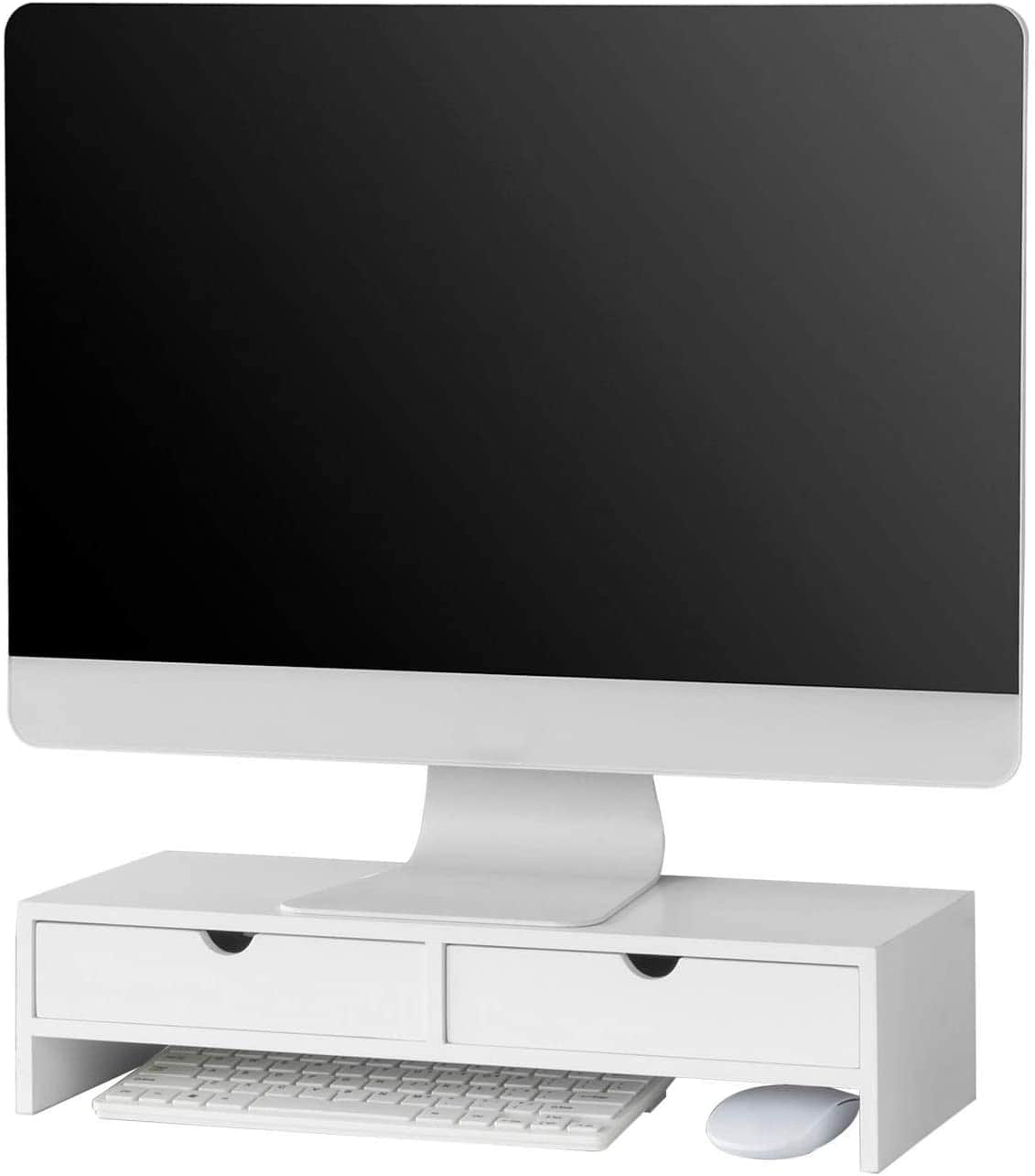 White Monitor Stand Desk Organizer With 2 Drawers