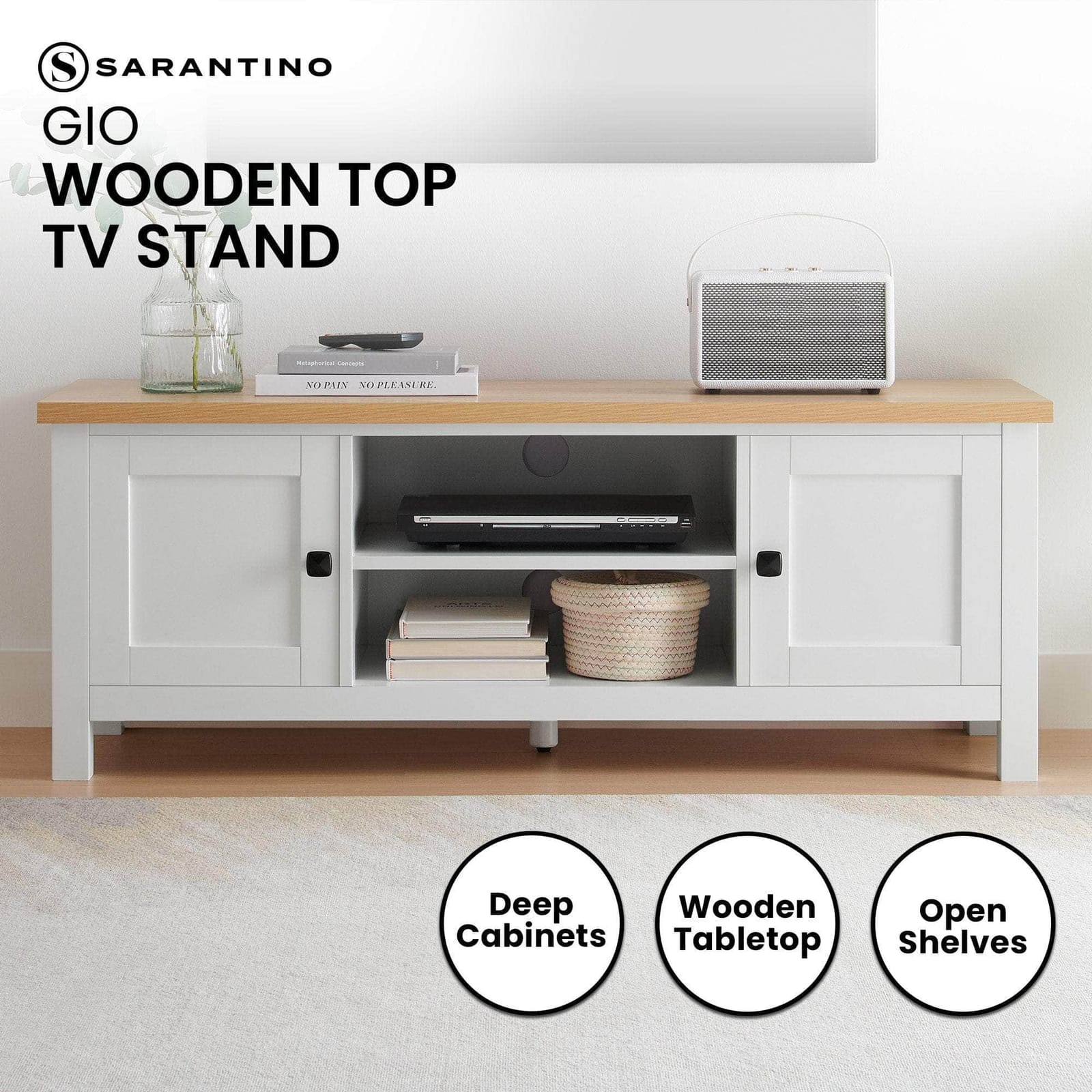 White Natural TV Stand Modern Media Unit - White colour
