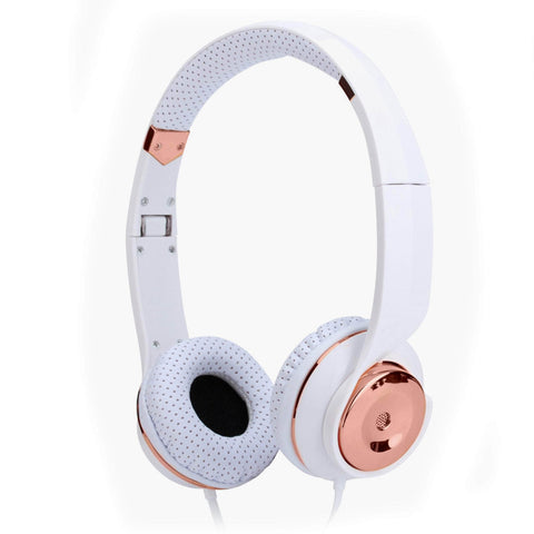 White Rose Gold Holysmoke Motif On Ear Foldable Headphones