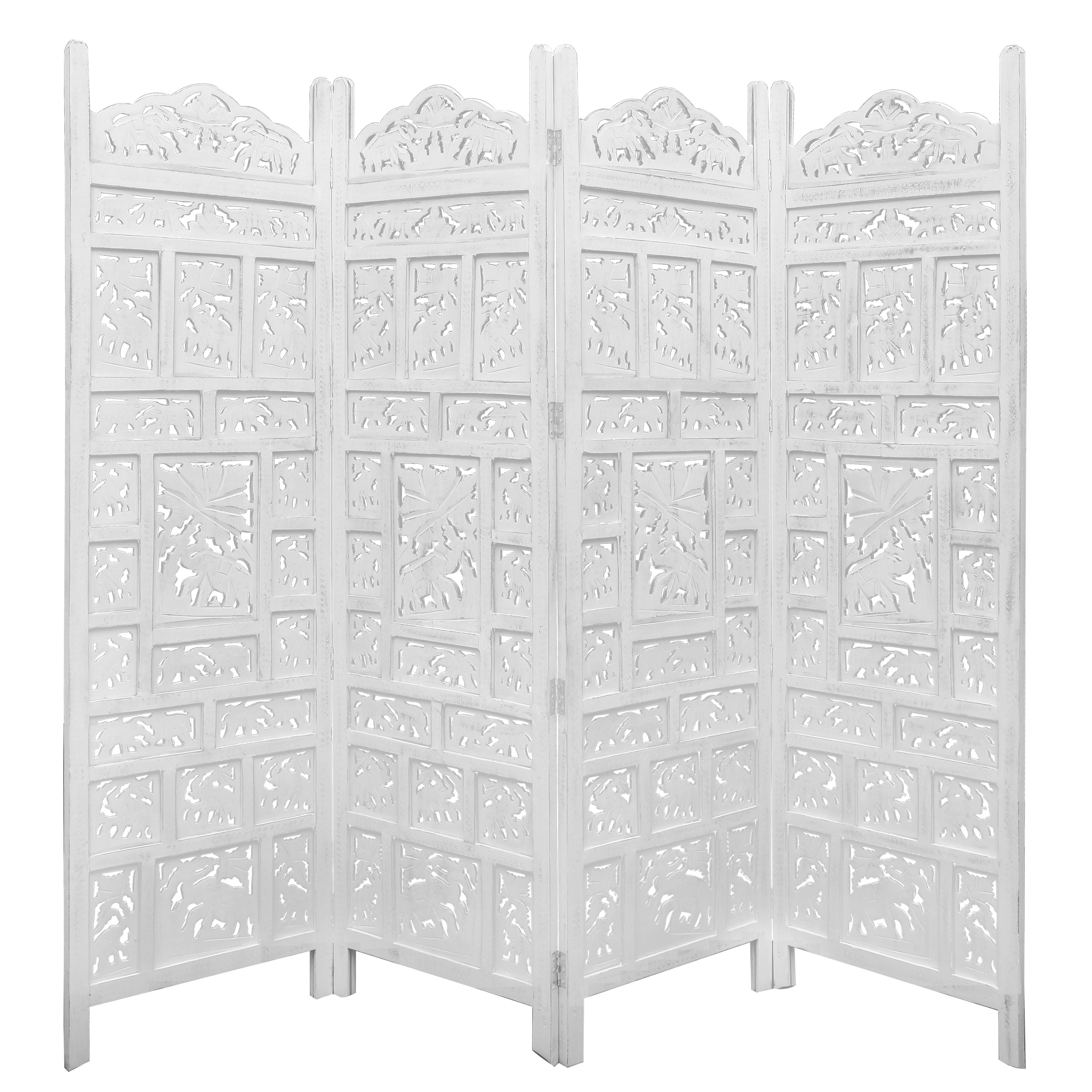 White Shoji Timber Wood Stand for Elephant 4 Panel Room Divider Screen