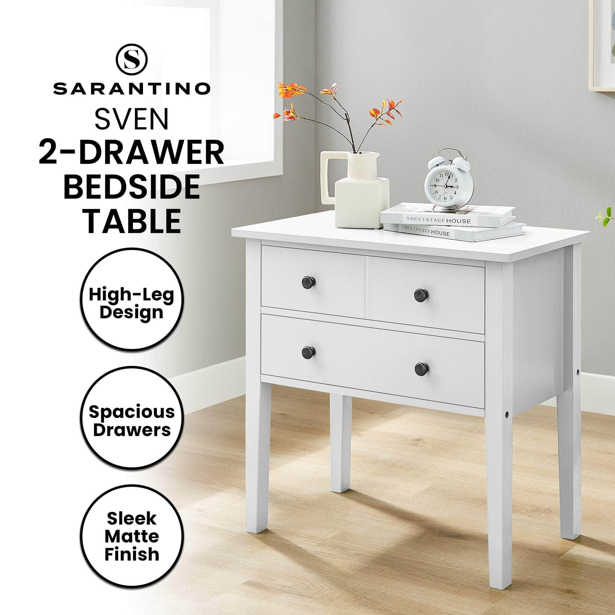 White Sven Nightstand Sleek Bedside Table