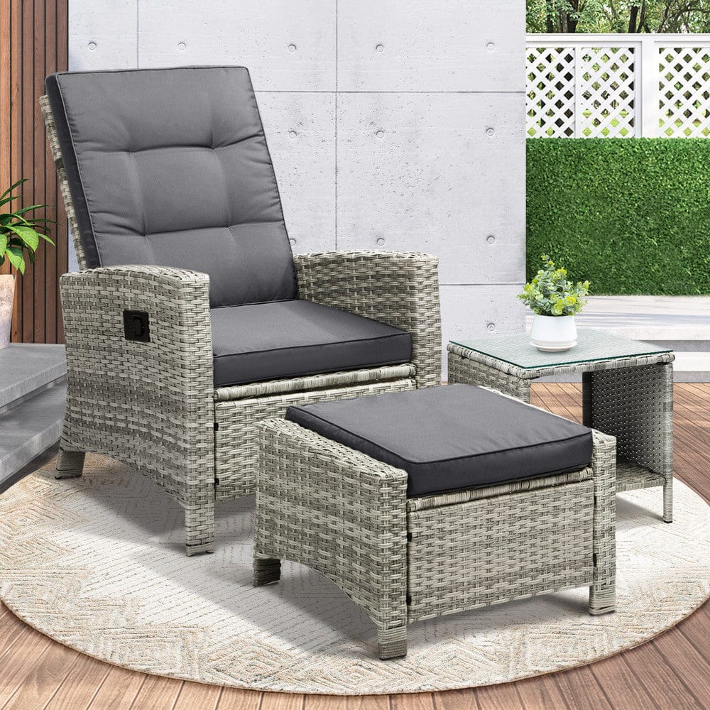 Outdoor Recliner - Recliner Chairs & Table Outdoor Furniture Wicker Sofa Patio Set Garden - photo 15